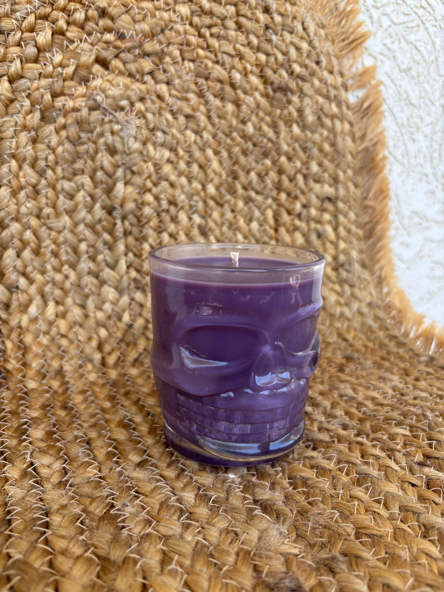 Skull Glass Candle Purple