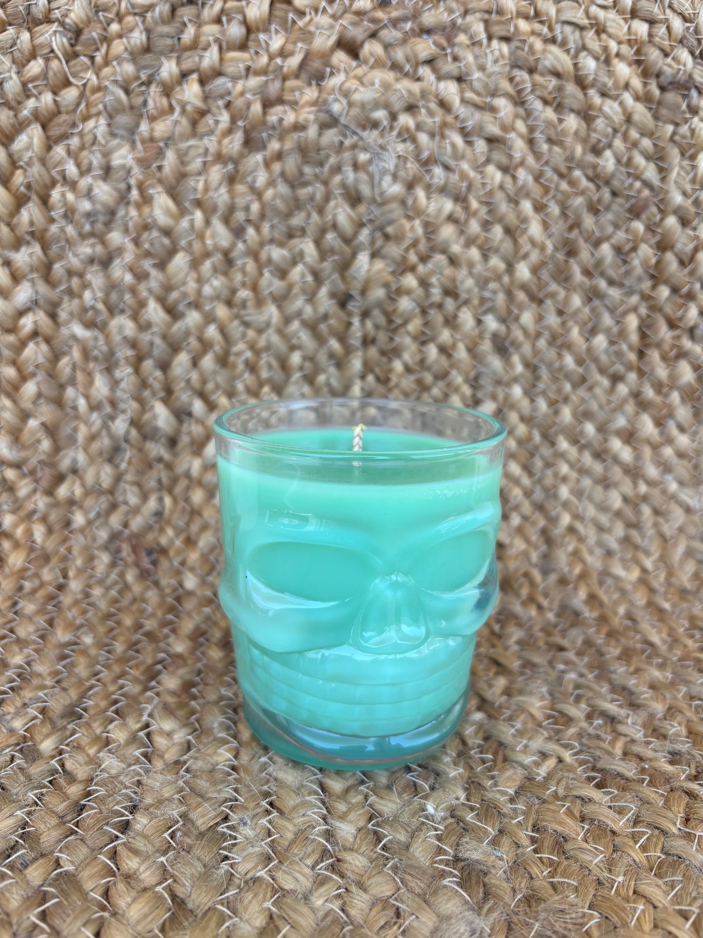 Skull Glass candle Mint