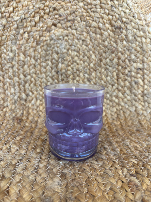 Skull Glass Candle Purple