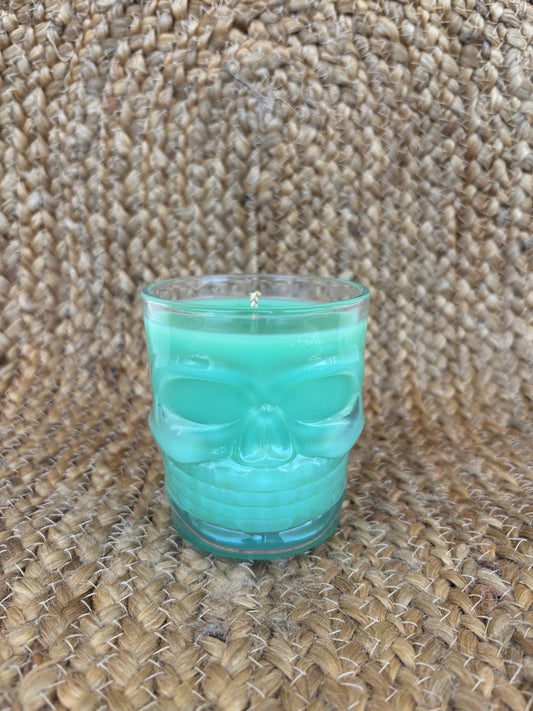 Skull Glass candle Mint